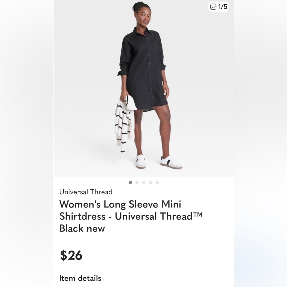 Universal Thread Black Button-Front Long Sleeve Mini Shirtdress Size M
